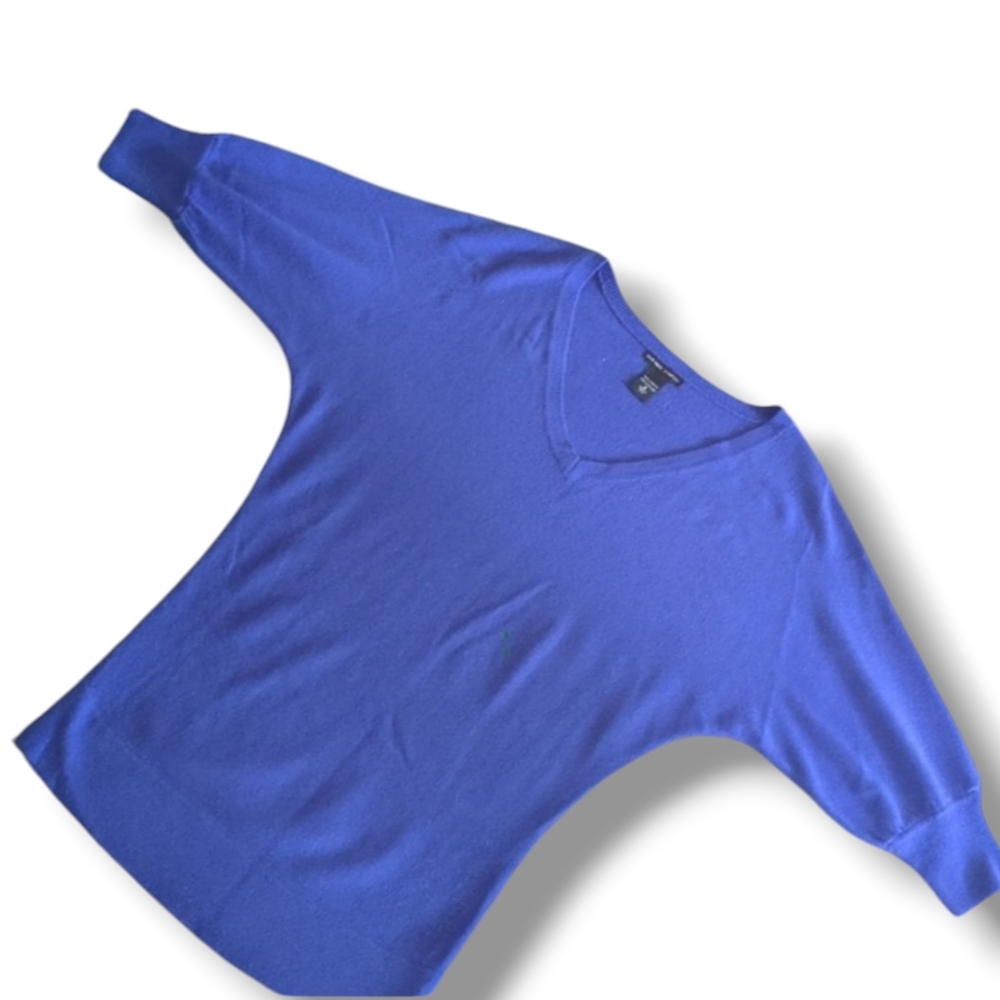 Dolman 1/2 Sleeve V-Neck Blue Acrylic Long Tunic Sweater Womens Small
